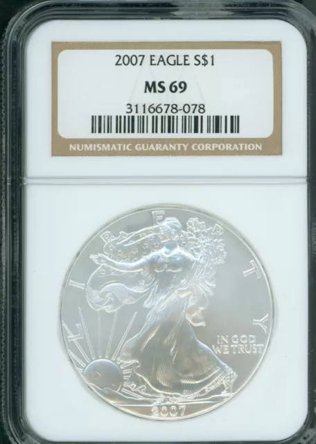 2007 American Silver Eagle ASE S$1 NGC MS69 MS-69 PQ+ BEAUTIFUL