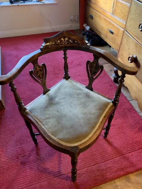 Corner chair - turned legs, Marquetry, Needs Some Restoration