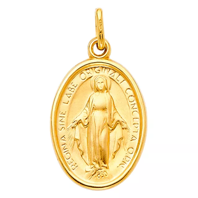 14K Yellow Gold Religious Virgin Mary Miraculous Medal Pendant for Necklace