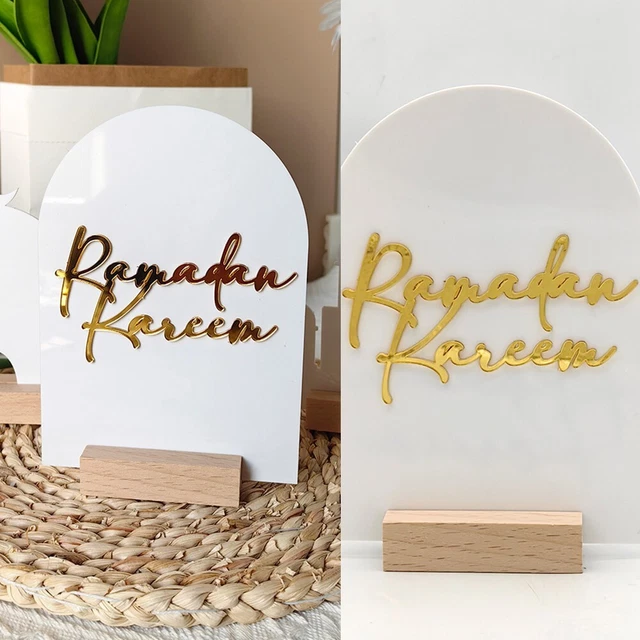 Decorazione Da Tavolo Ramadan Eid Mubarak In Legno - Segno Con Lettere 3D Per Casa E Festività Islamiche - Foto 2