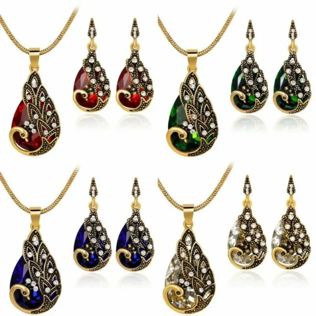 Women Jewelry Sets Peacock Shaped Crystal Gold Plated Necklace Pendant Earrings
