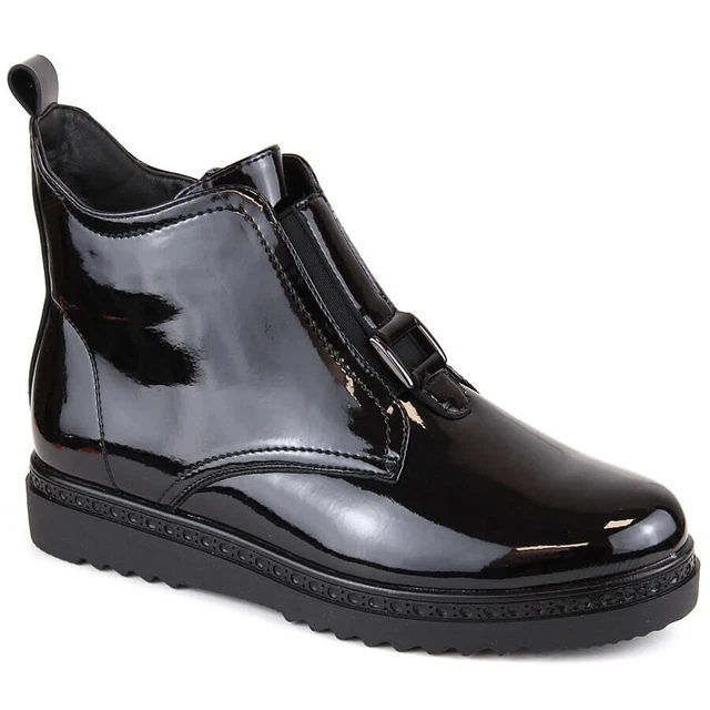 Bottines plates isolées noires vernies Vinceza 58148 pour femme le noir