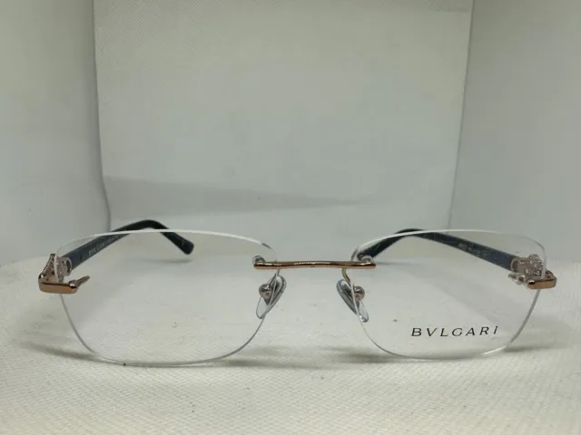 BVLGARI BV 2169 B 376 Black & Rose Gold Strass Rimless Frames Eyeglasses 54-17