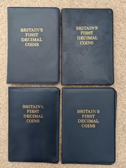 1971 Britains First Decimal Coin Set Blue Wallet -  5 Coins - Job Lot Of 4