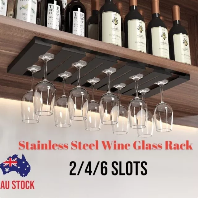 2/4/6 Slots Wine Glass Rack Holder Hanger Hanging Under Cabinet Stemware Storage