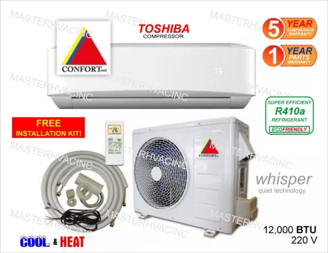 12,000 BTU Mini Split Air Conditioner, Heat Pump ductless 220V 1 Ton With/KIT