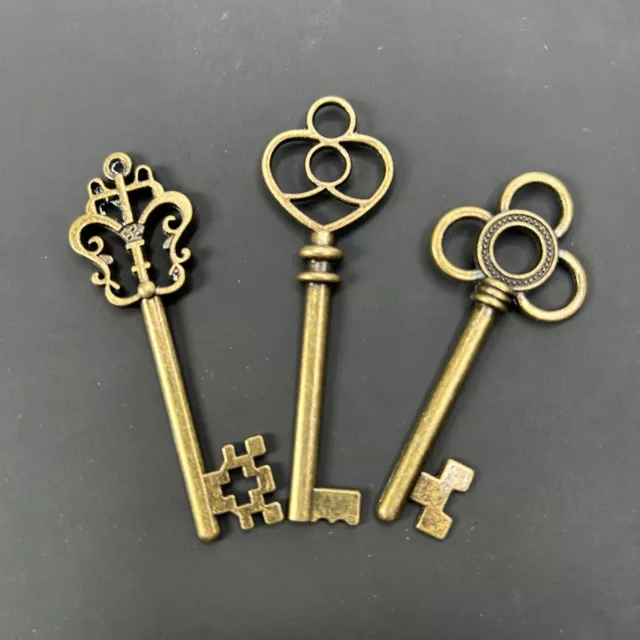 Lot of 3 Decorative Skeleton Keys VTG Brass Look Steampunk Jewelry Decor Gifts