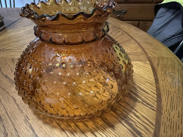Vtg 7" Fitter Diamond Quilted Amber Glass Student/Parlor/Oil Lamp Shade