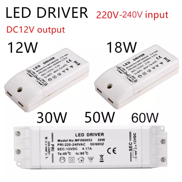 LED Driver Power Supply Transformer 240V-DC12V Non Dim 6-60W For MR16/MR11 Light