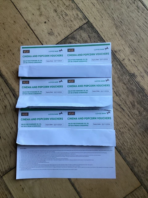6 x Vue Cinema Tickets and Half Price popcorn valid until 02/11/2024 6 x Vue Cinema Tickets and Half Price popcorn valid until 02/11/2024
