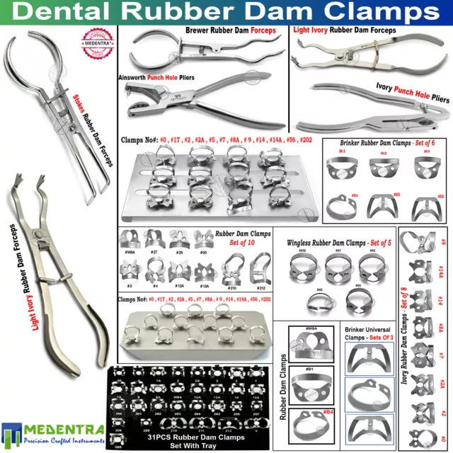 Ivory Rubber Dam Clamps with Holding Tray Dental Brewer Forcep Punch Hole Pliers