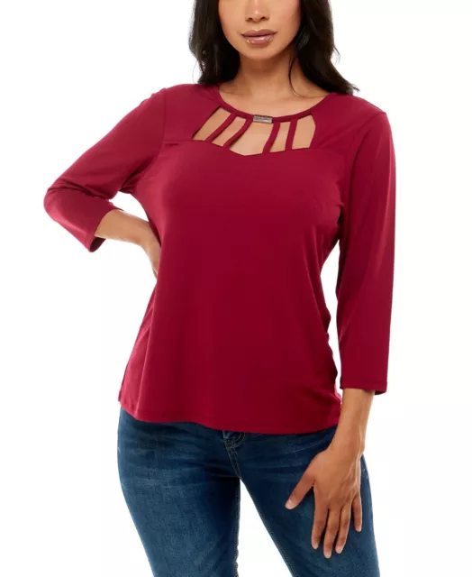 MSRP $42 Adrienne Vittadini Women's 3/4 Sleeve Strapped Top Size Medium