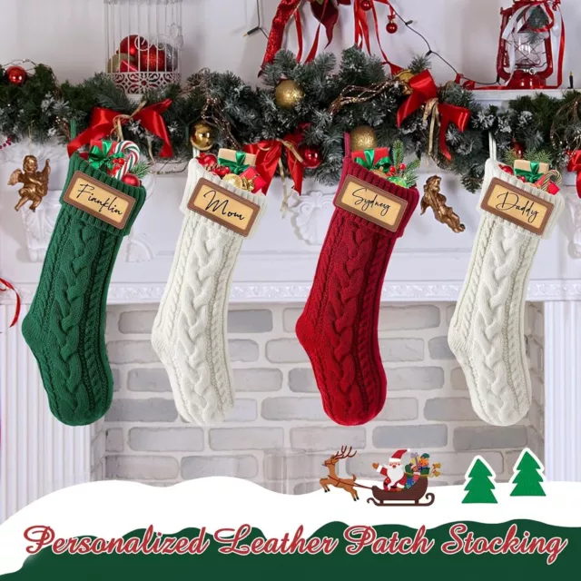 4x Calcetinas de Navidad personalizados con parches de cuero 18.5 pulgadas