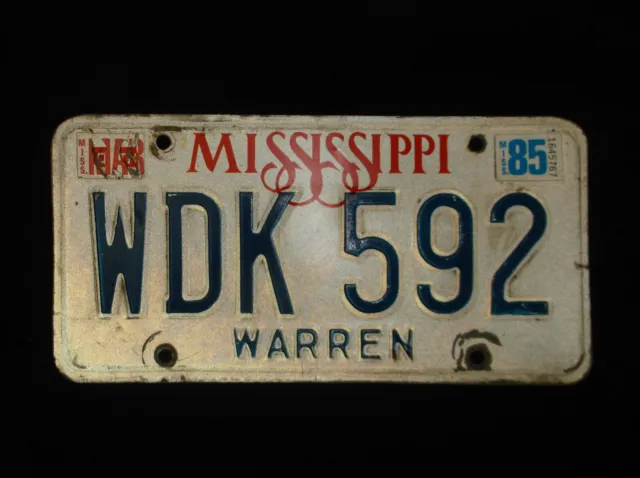 1985 Mississippi License Plate Warren County WDK592