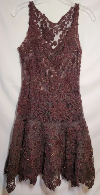 SUE WONG Nocturne Women’s Cocktail Dress Size 4 Burgundy Lace Embroidered Beaded