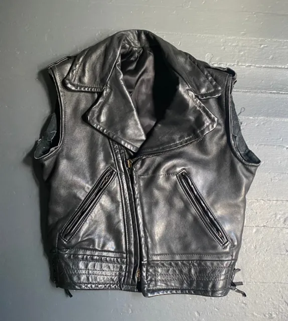 VINTAGE CAL LEATHER Black Horsehide Cutoff Vest Jacket BLUF, size Small ...