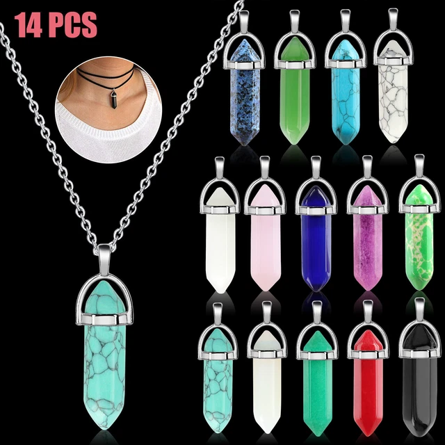 14PCS Natural Hexagonal Pendant Healing Pointed Crystal Stone Jewelry Necklace