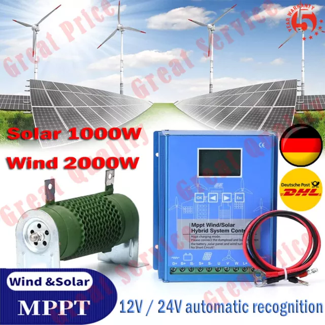 2000W MPPT Solar Windturbinen Hybrid Laderegler 12V 24V Auto Boost Ladegerät DHL