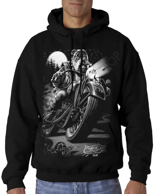 Velocitee Mens Hoodie Cats Suck Biker Chopper Bobber Motorcycle A10533