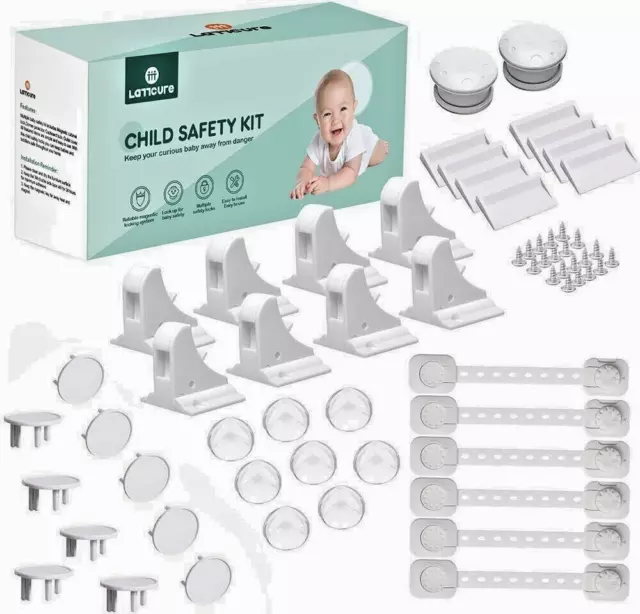 LATTCURE Child safety kit 36 Pcs Baby Safety Locks 8 Magnetic Cupboard Locks