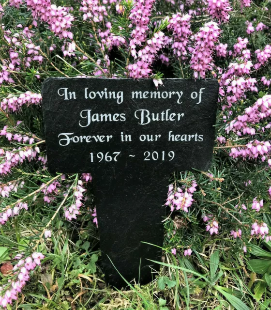 Personalised Engraved Memorial Natural Slate Stake Grave Marker Spike Plaque