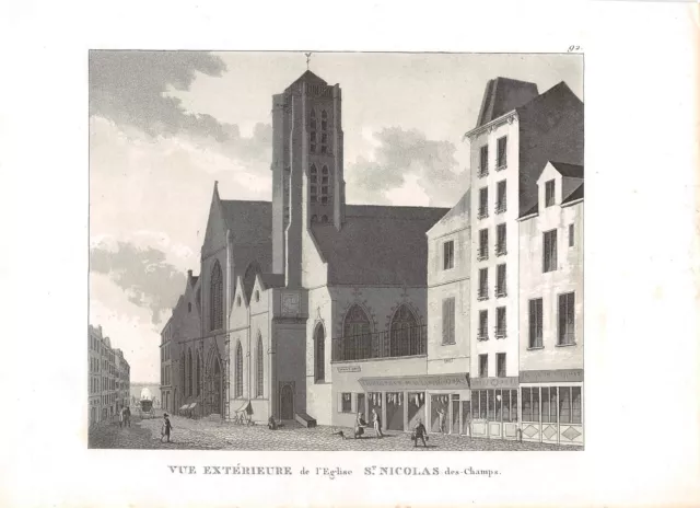 Engraving View of Paris - Exterior view of the Church of St-Nicolas des ch - circa 1840