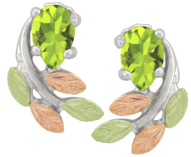 10k black hills gold on Sterling Silver four leaf peridot cz earrings