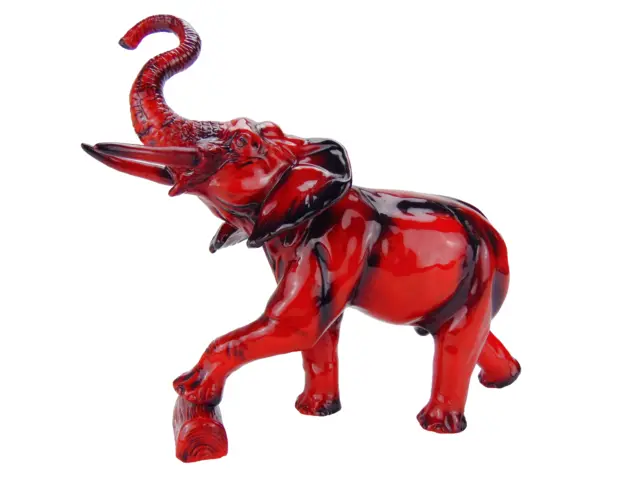 Peggy Davies Figurine Ruby Fusion Red Flambe Style Elephant Ceramic