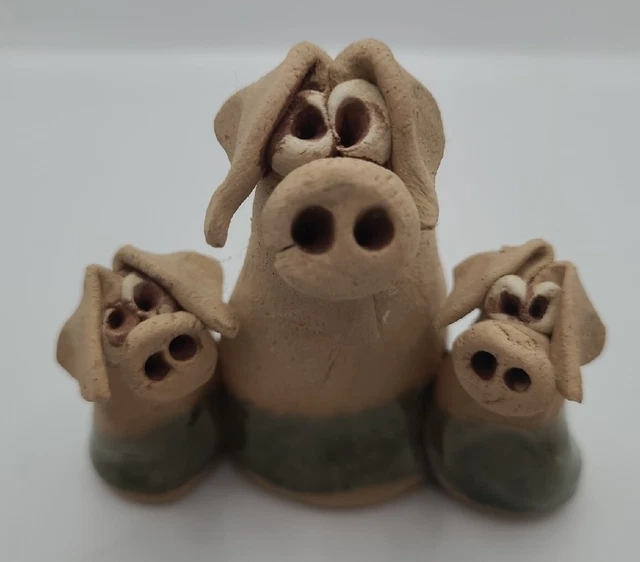 Hand-made Trio Of Quirky Adorable Clay Pigs (Attached)