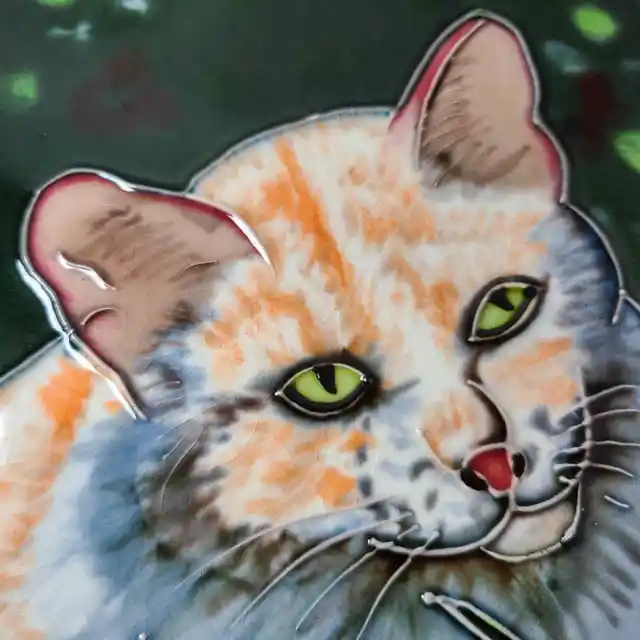 Ceramic Glaze Art Tile Orange Tabby Cat in Grass (8x8) Hand Painted Cat Décor