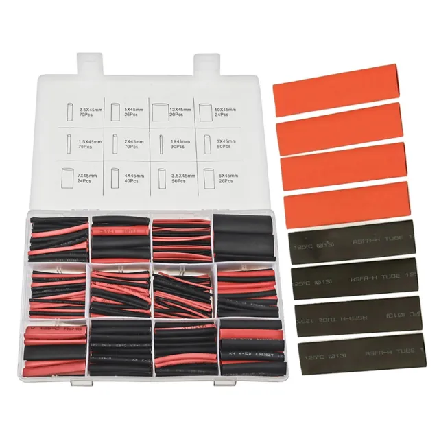 Flexible 560 Piece Heat Shrink Tubing Collection Red and Black Assortment