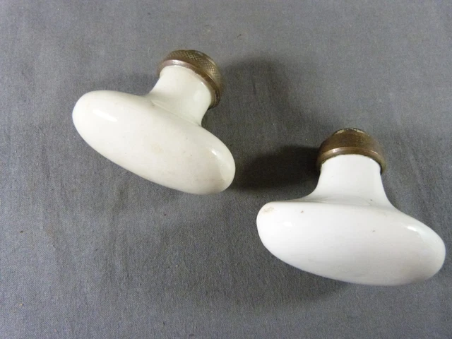 ⭐ 2 French Antique White Porcelain Oval Door Knobs Door Handles ⭐