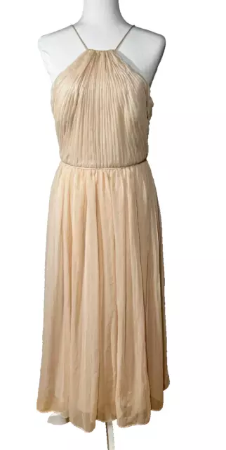 Vera Wang Size 6 Chiffon Cocktail Party Dress Blush Pink Halter Pleat Midi NEW