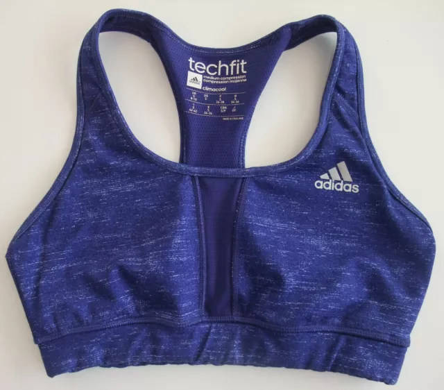 Adidas TechFit Medium Compression Climacool Womens Sport Bra Royal Blue Size S