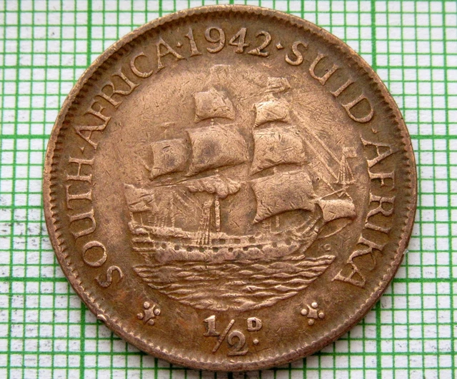 SOUTH AFRICA Suid Afrika Vi 1942 Halfpenny, Sailing Ship