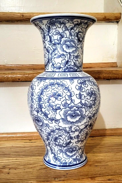Large 12” Vase Andrea by Sadek Blue & White Porcelain Jar Urn
