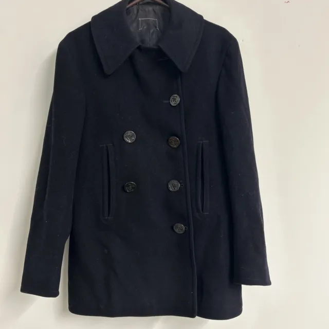 Naval Clothing Factory 1940s WWII Era Navy Wool Double Breasted Peacoat Coat 40