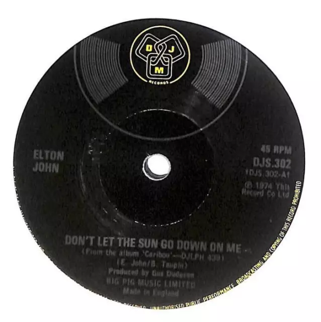 Elton John Don't Let The Sun Go Down On Me UK 7" Vinyl 1974 DJS.302 DJM VG+