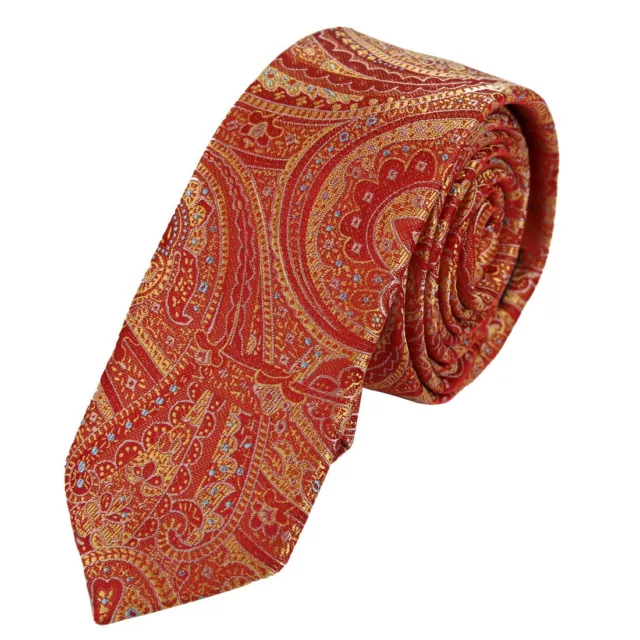 Epoint PS1093 Red Gold Paisley Romance Presents Mens Fashion Silk Skinny Tie