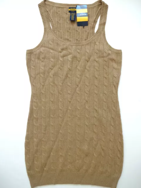 New Ralph Lauren Rugby Women's Wool Blend Beige Cableknit Tank Sweater Dress L