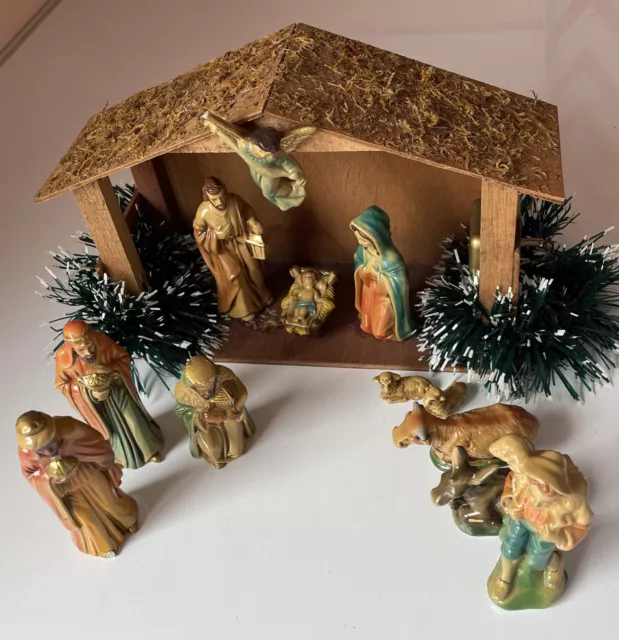 Vintage Nativity Set, Hand Made, Music Box Not Functional