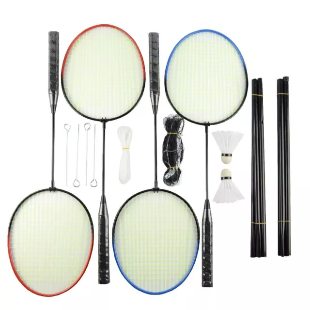 NEW! 4 Player Garden Badminton Set w/ Racket, Net, Shuttlecocks & Carry Bag