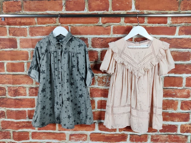 Pacchetto Abito Ragazze Età 4-5 Anni Zara Next Rosa Grigio Set Ricamo Inglese 110Cm