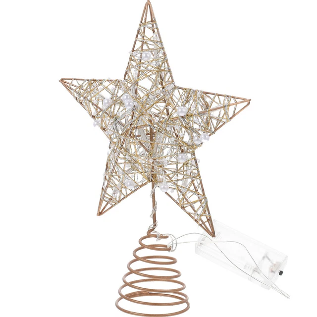 Étoile De Noël Dorée Pour Sapin - 20 Cm, Design 3D Pailleté - Base Spirale Pour Fixation Facile