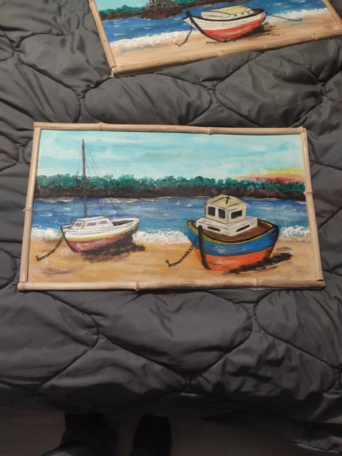 Tableau Huile sur Toile Signé Daté 1958 Paysage Rivière (Gebraucht) in