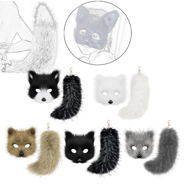 Masque Chat, Therian Masques Vierges avec Fourrure et Filet