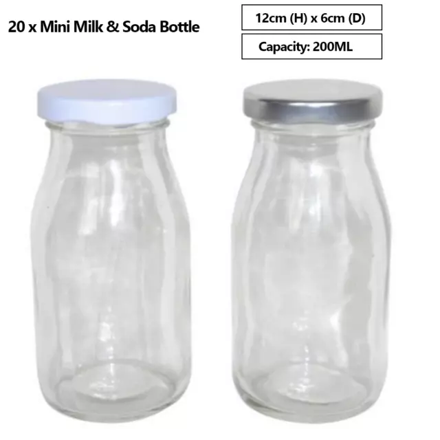 20 x Glass Milk Jars Bottle W/Lid Yogurt Dessert Soda Juice Water Bottle 200ML