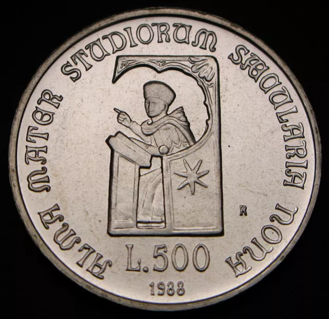 ITALY 500 Lire 1988 R - Silver 0.835 - University of Bologna - aUNC - 1118 *