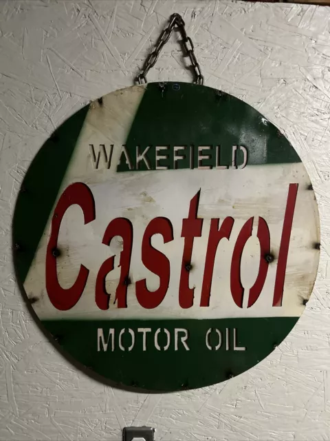 New Steel Wakefield Castrol Sign Motor Oil Rustic Heavy Duty 22-5/8" Round Auto￼