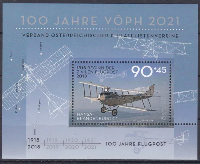 2018 Kleinbogen Block 108 - 100 Jahre Flugpost Postfrisch ** MNH ANK 3452